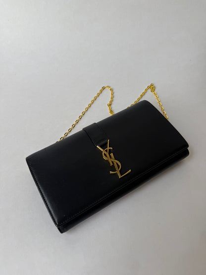 YSL Black & Gold Kate Wallet On Chain w/ Box