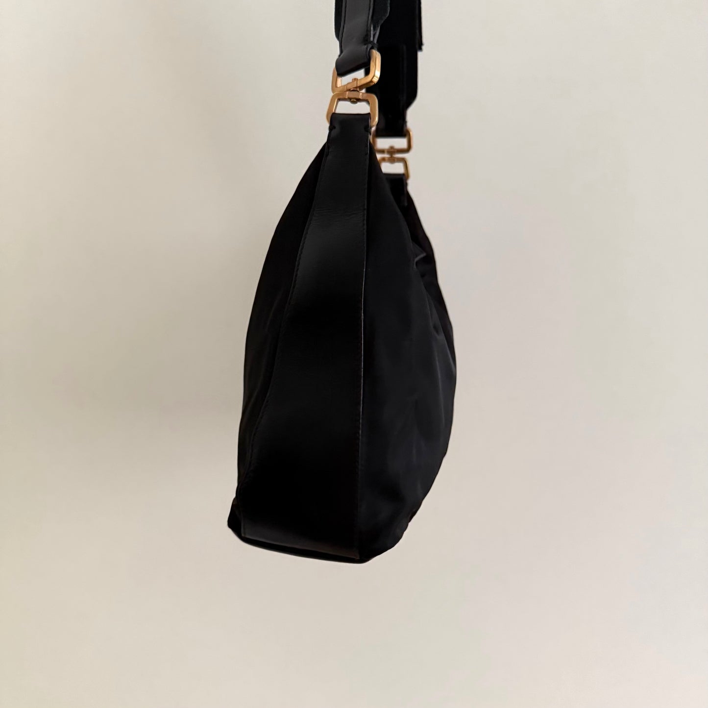 RARE Prada Back Gold Nylon Leather Buckle Shoulder Bag