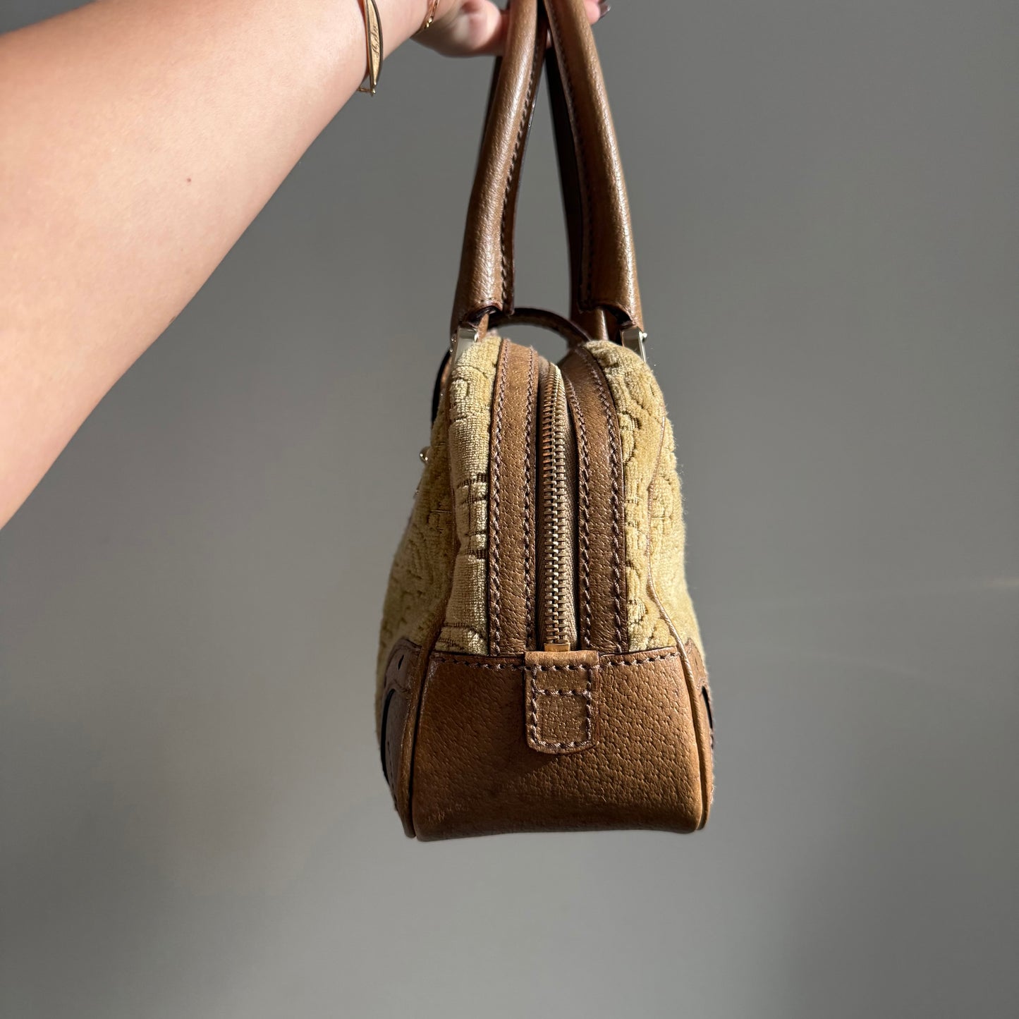 RARE Gucci Velvet Horsebit Buckle Top Handle Bag