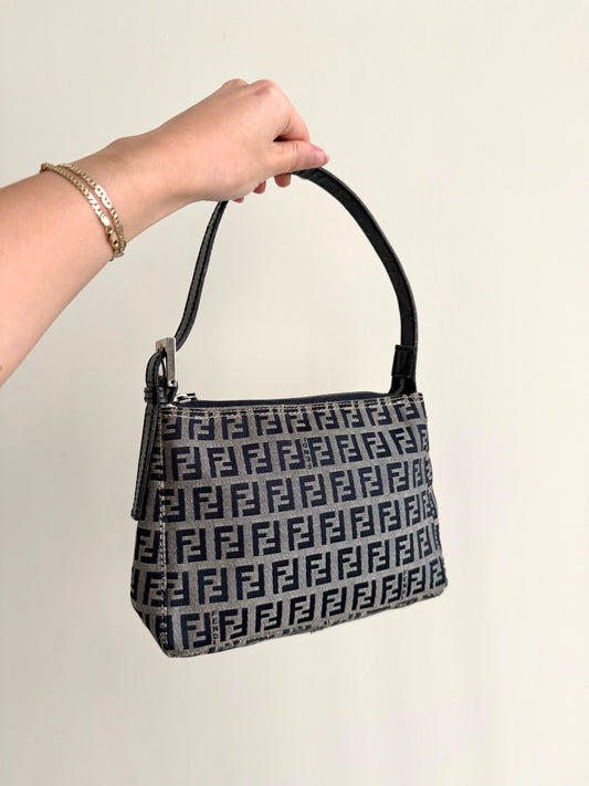 Fendi Navy Zucchino Small Shoulder Bag