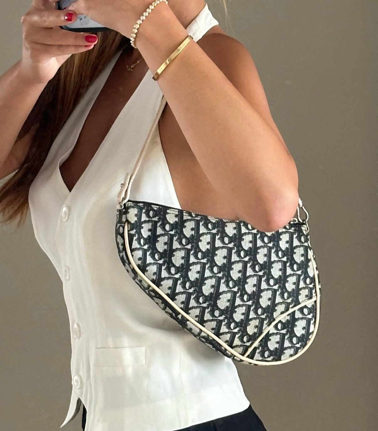 Christian Dior Black Monogram Trotter Saddle Shoulder Bag
