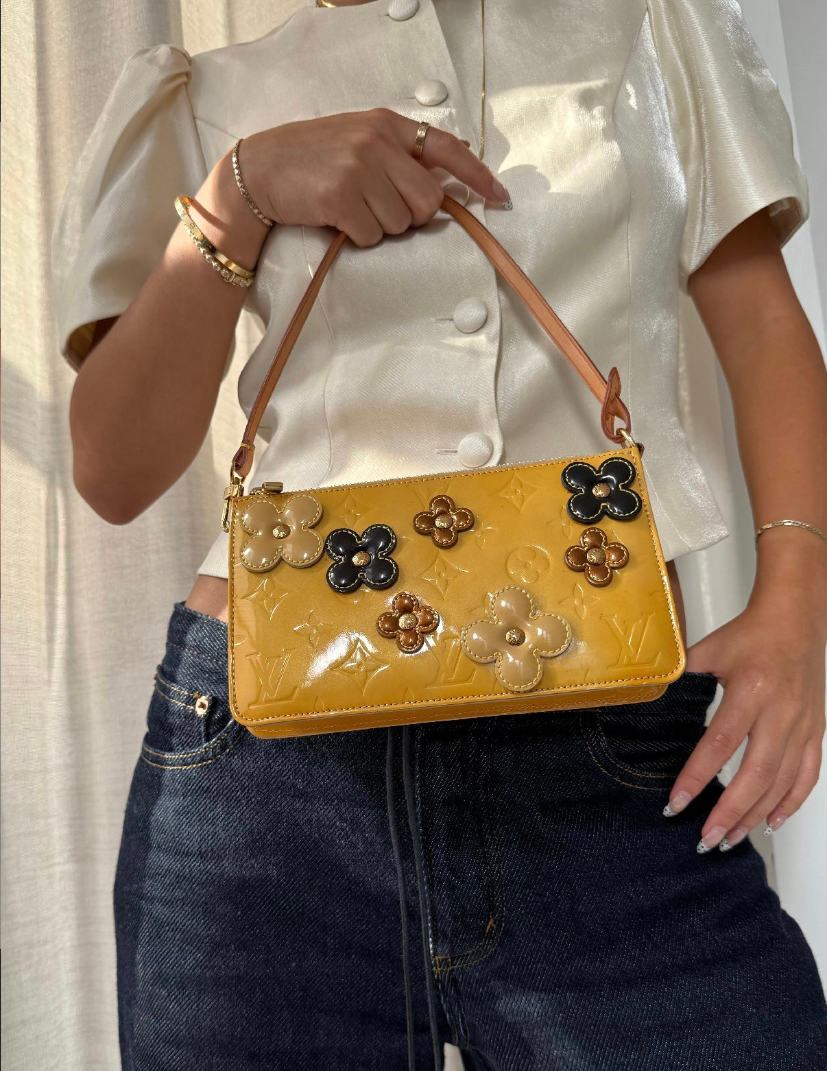 Louis Vuitton Yellow Vernis Lexington Flower Pochette