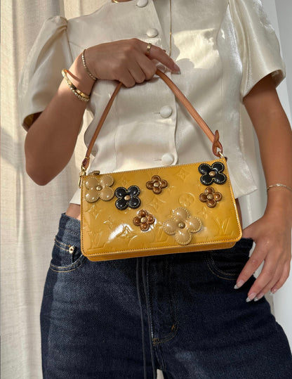 Louis Vuitton Yellow Vernis Lexington Flower Pochette