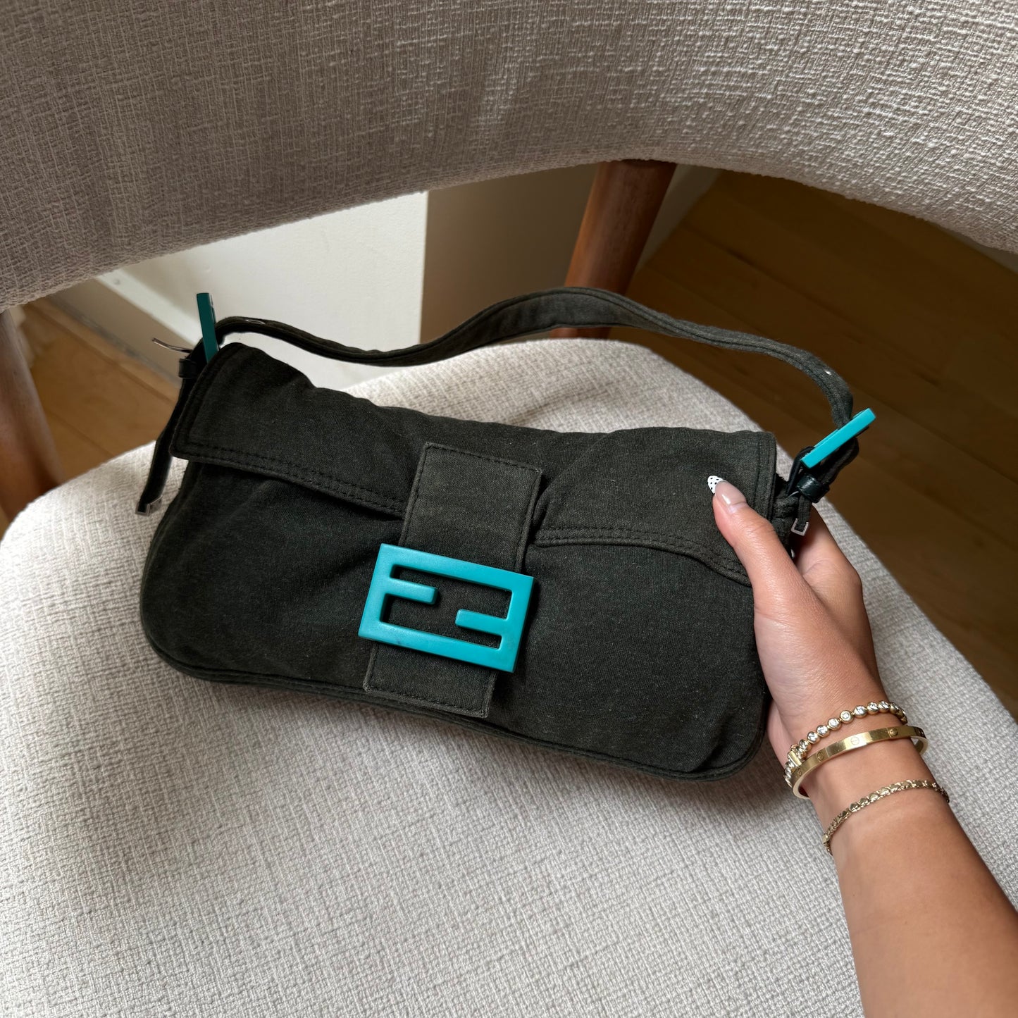 Fendi Turquoise Hardware Jersey Baguette