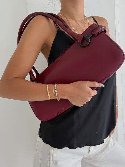 Tom Ford Era Gucci Burgundy Leather Horsebit East West Shoulder Bag