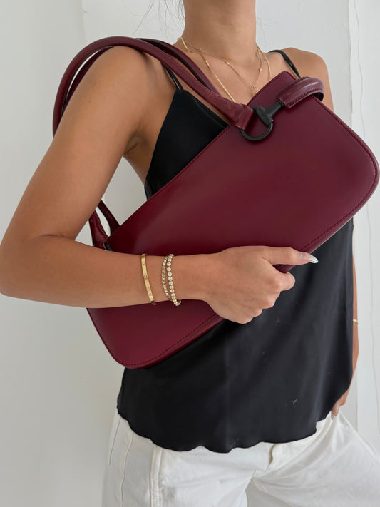 Tom Ford Era Gucci Burgundy Leather Horsebit East West Shoulder Bag