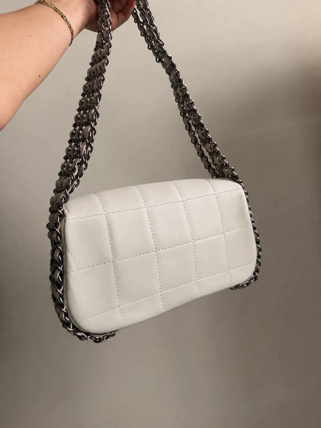RARE Chanel 2004 Five Multi Chain White Lambskin Flap Bag