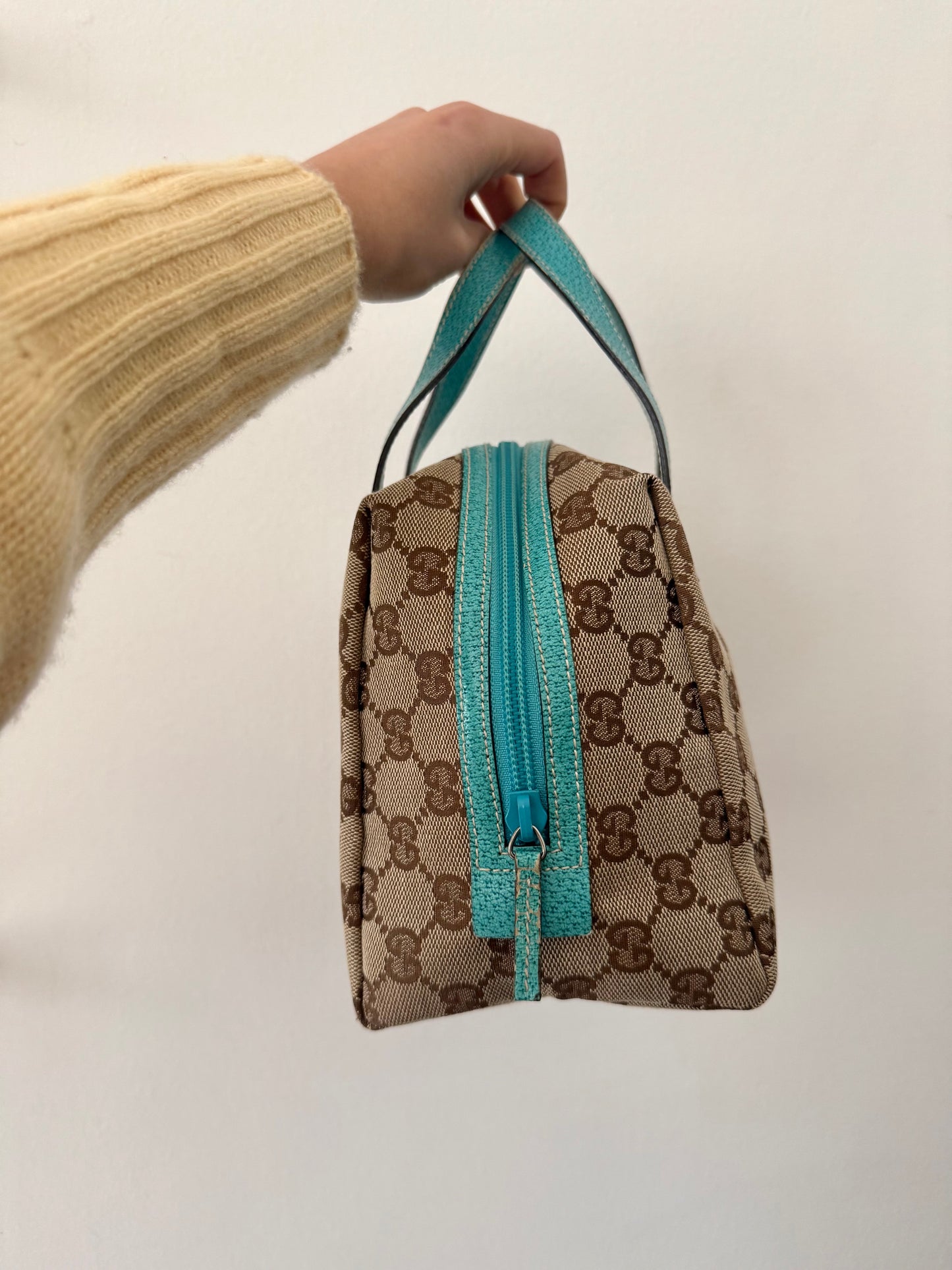 Gucci Monogram Small Teal Leather Top Handle Bag