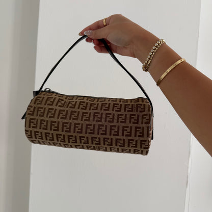 Fendi Brown Zucchino Monogram Mini Barrel Bag
