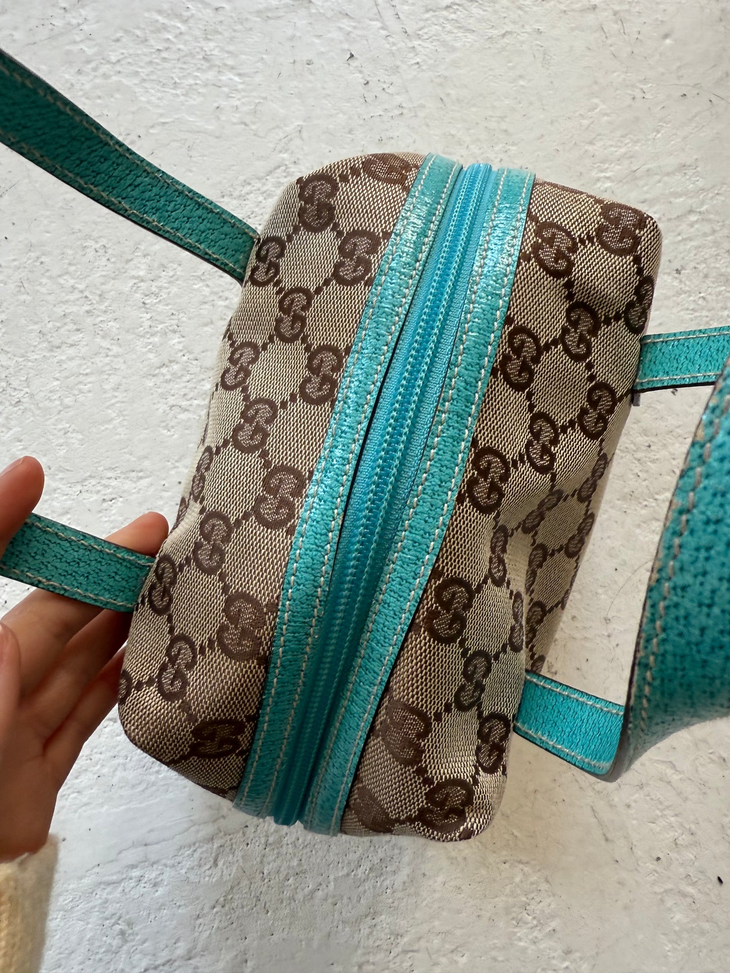 Gucci Monogram Small Teal Leather Top Handle Bag