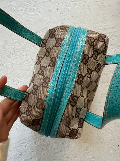Gucci Monogram Small Teal Leather Top Handle Bag