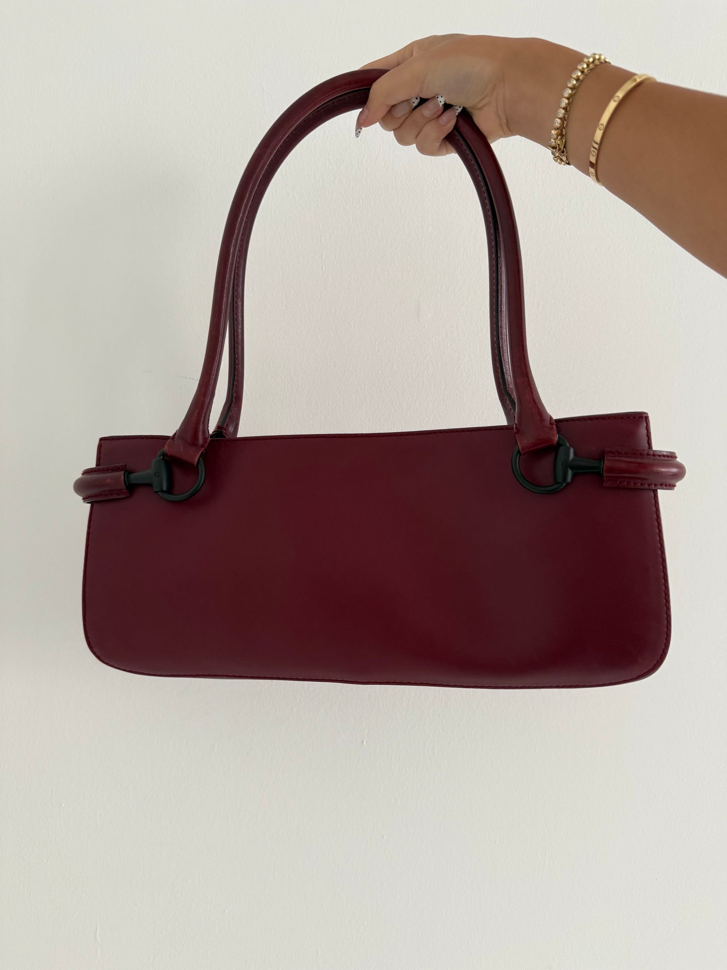 Tom Ford Era Gucci Burgundy Leather Horsebit East West Shoulder Bag
