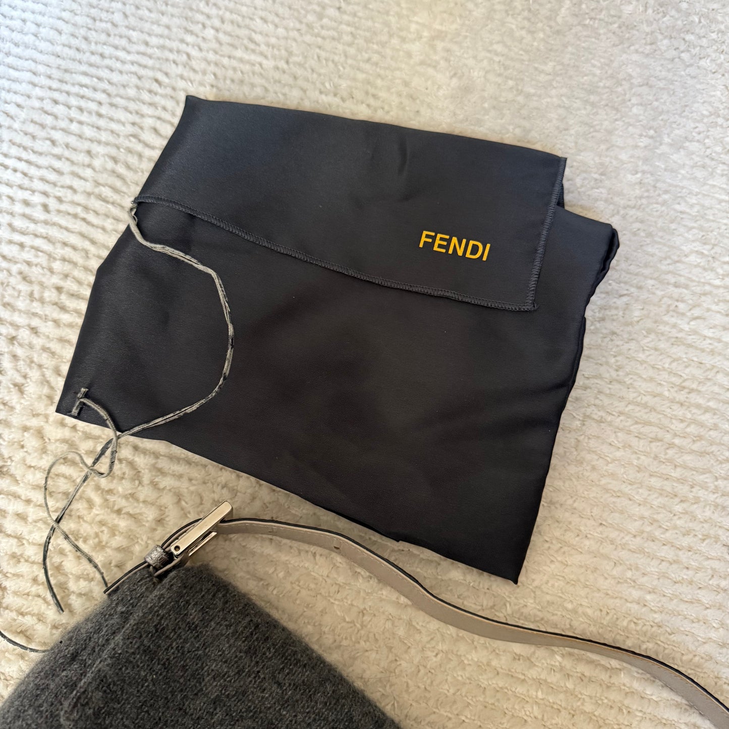 RARE Fendi Gray Cashmere Wool  Lizard Trim Rhinestone Baguette