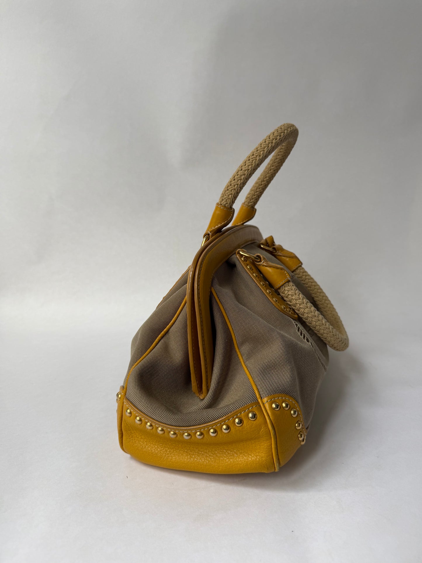 RARE Prada Yellow Studded Logo Frame Bag