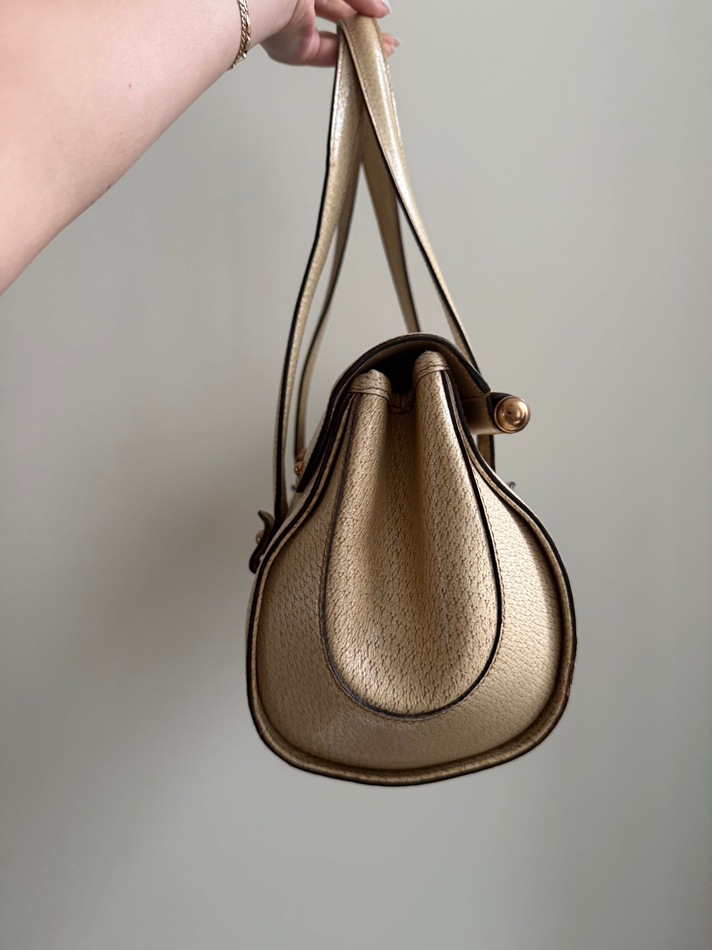 Gucci White Monogram Rose Gold Bamboo Bullet Bag