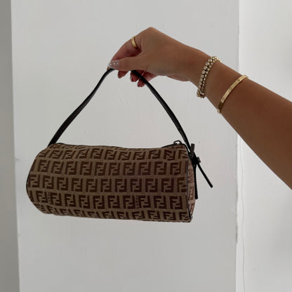 Fendi Brown Zucchino Monogram Mini Barrel Bag