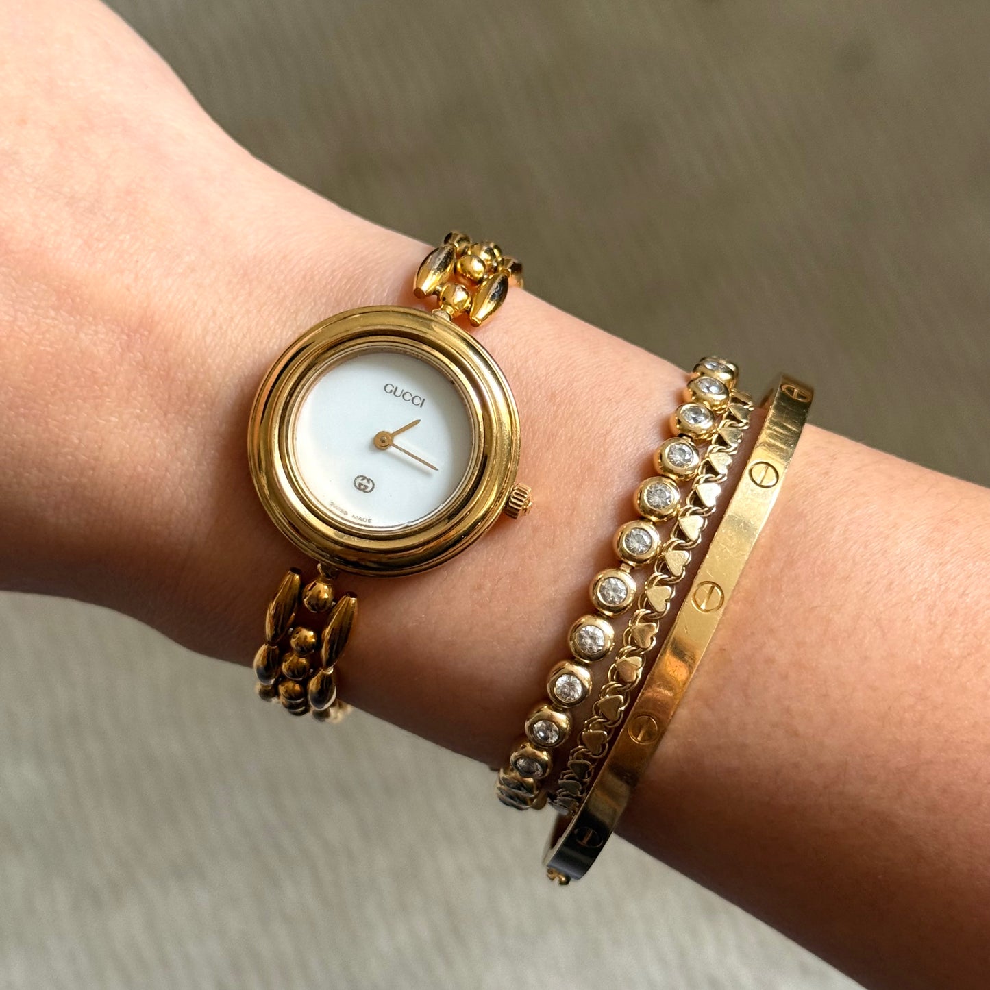 Gucci Rice Link Gold Bezel Watch w/ 6 Interchangeable Bezels