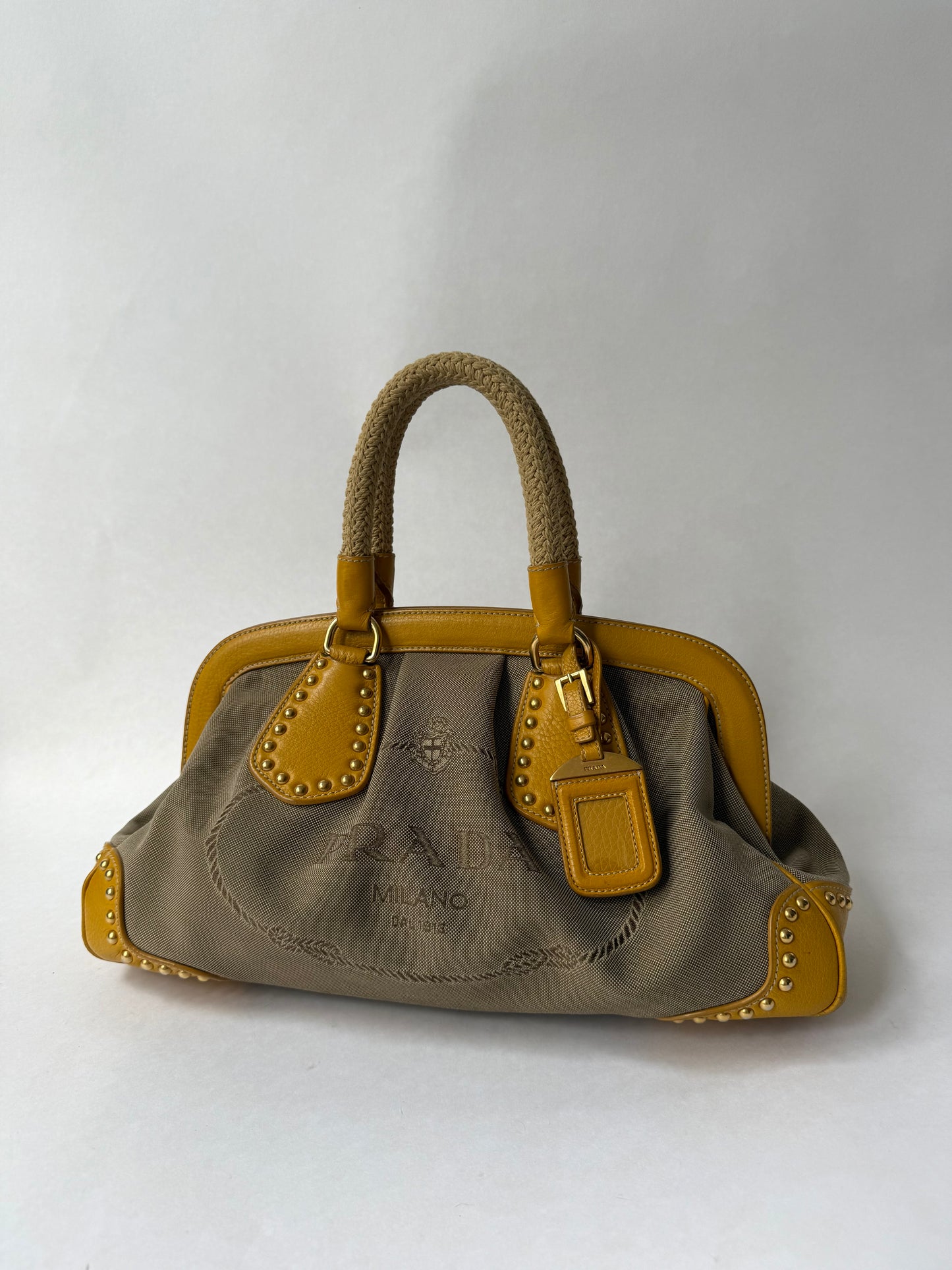 RARE Prada Yellow Studded Logo Frame Bag