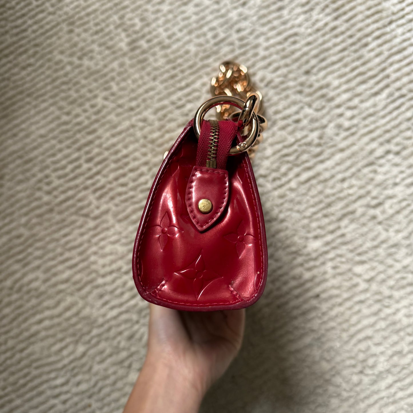 Louis Vuitton Red Vernis Gold Chain Pochette