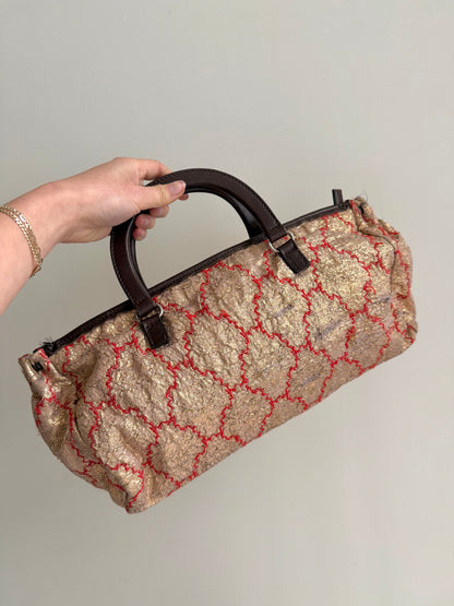 RARE Prada Metallic East West Baroque Woven Top Handle Bag