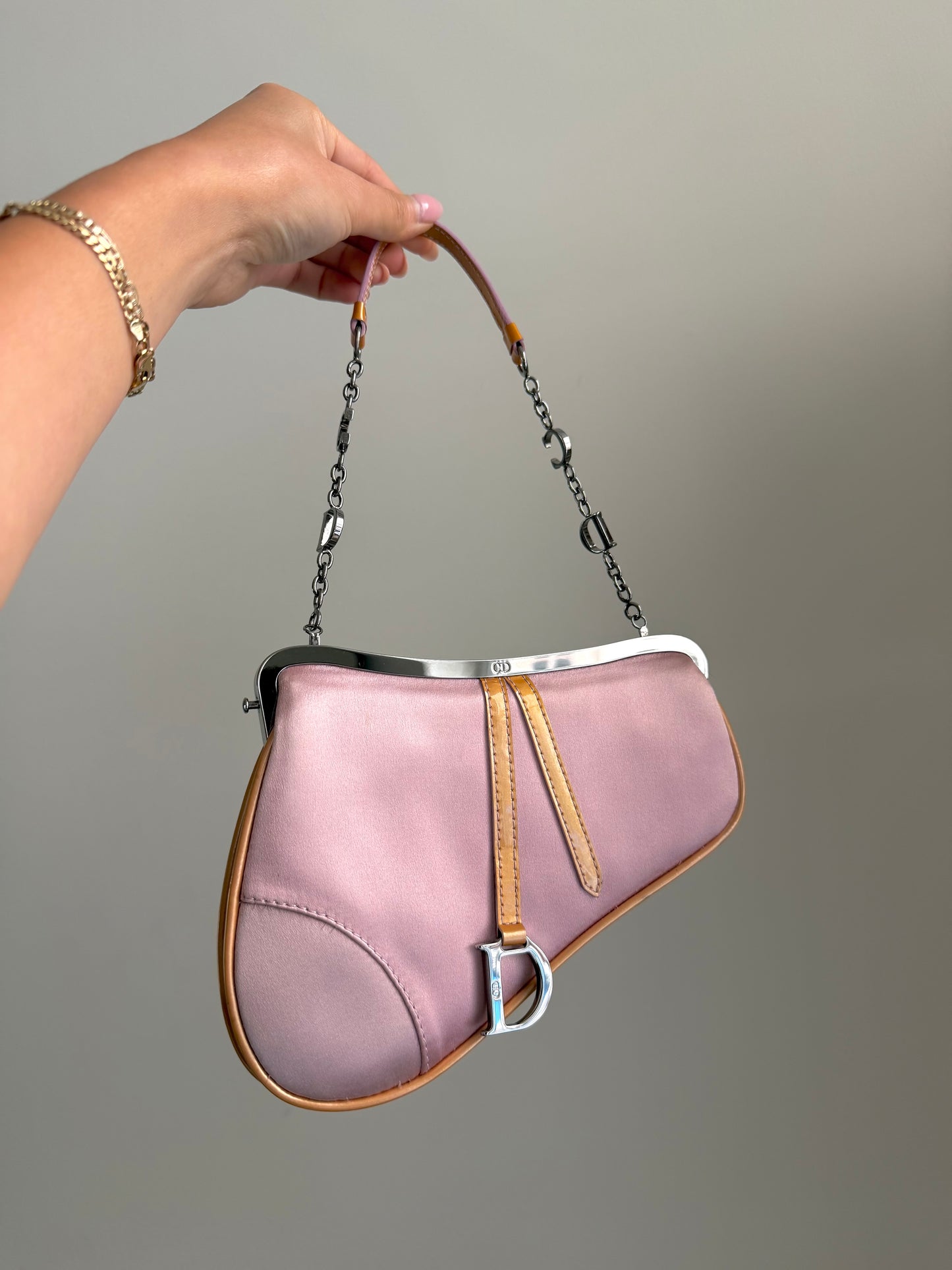 RARE Christian Dior Satin Pink Orange Mini Evening Saddle Bag