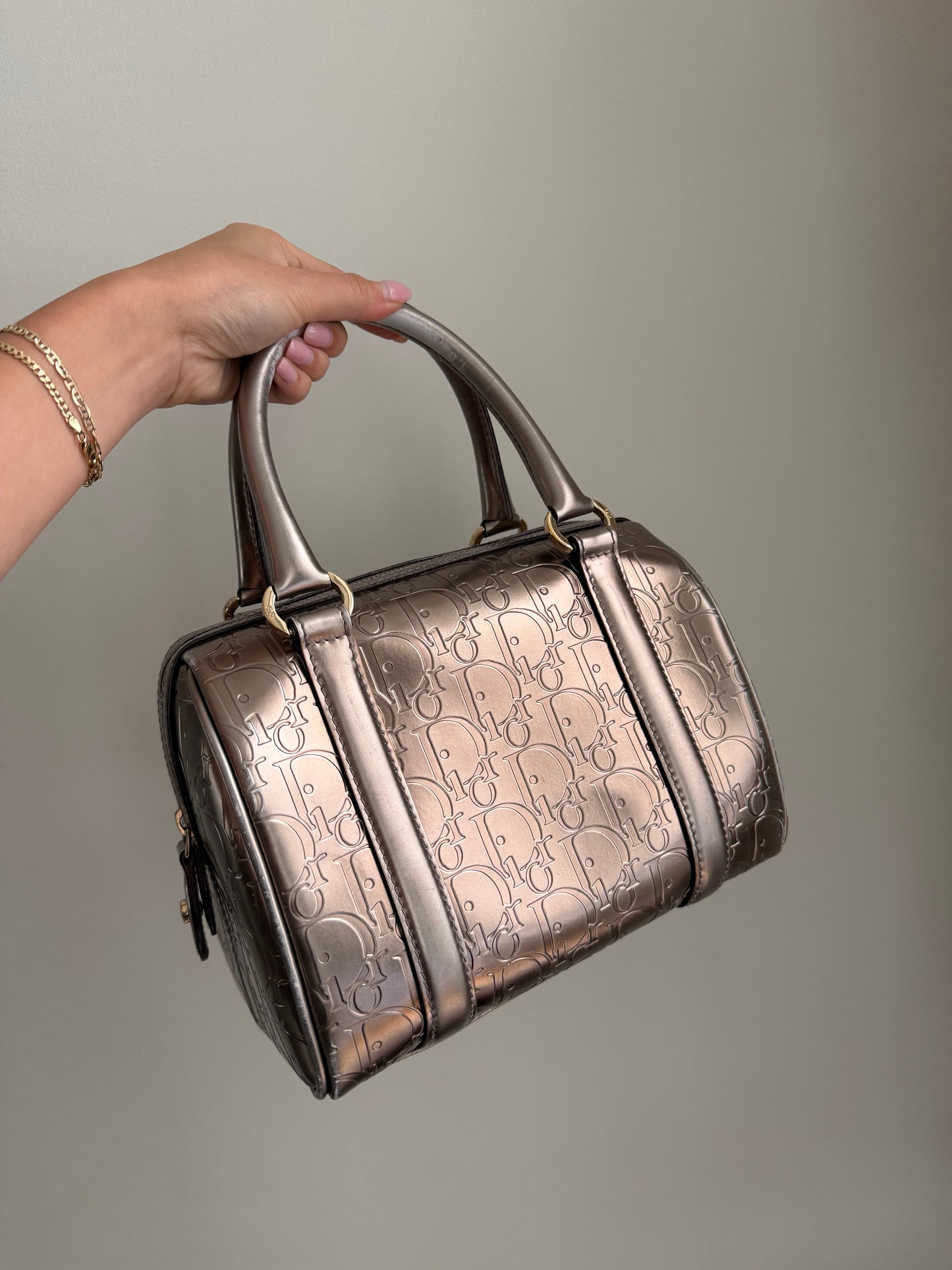 RARE Christian Dior Bronze Metallic Monogram Boston Bag