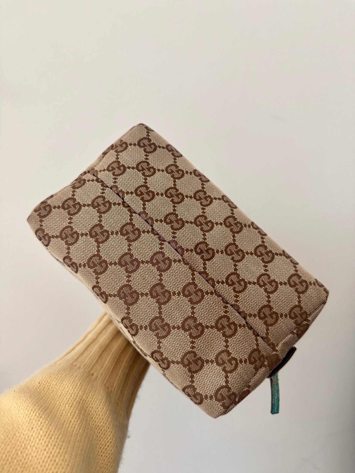 Gucci Monogram Small Teal Leather Top Handle Bag