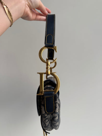 Christian Dior Navy Monogram Gold Saddle Bag