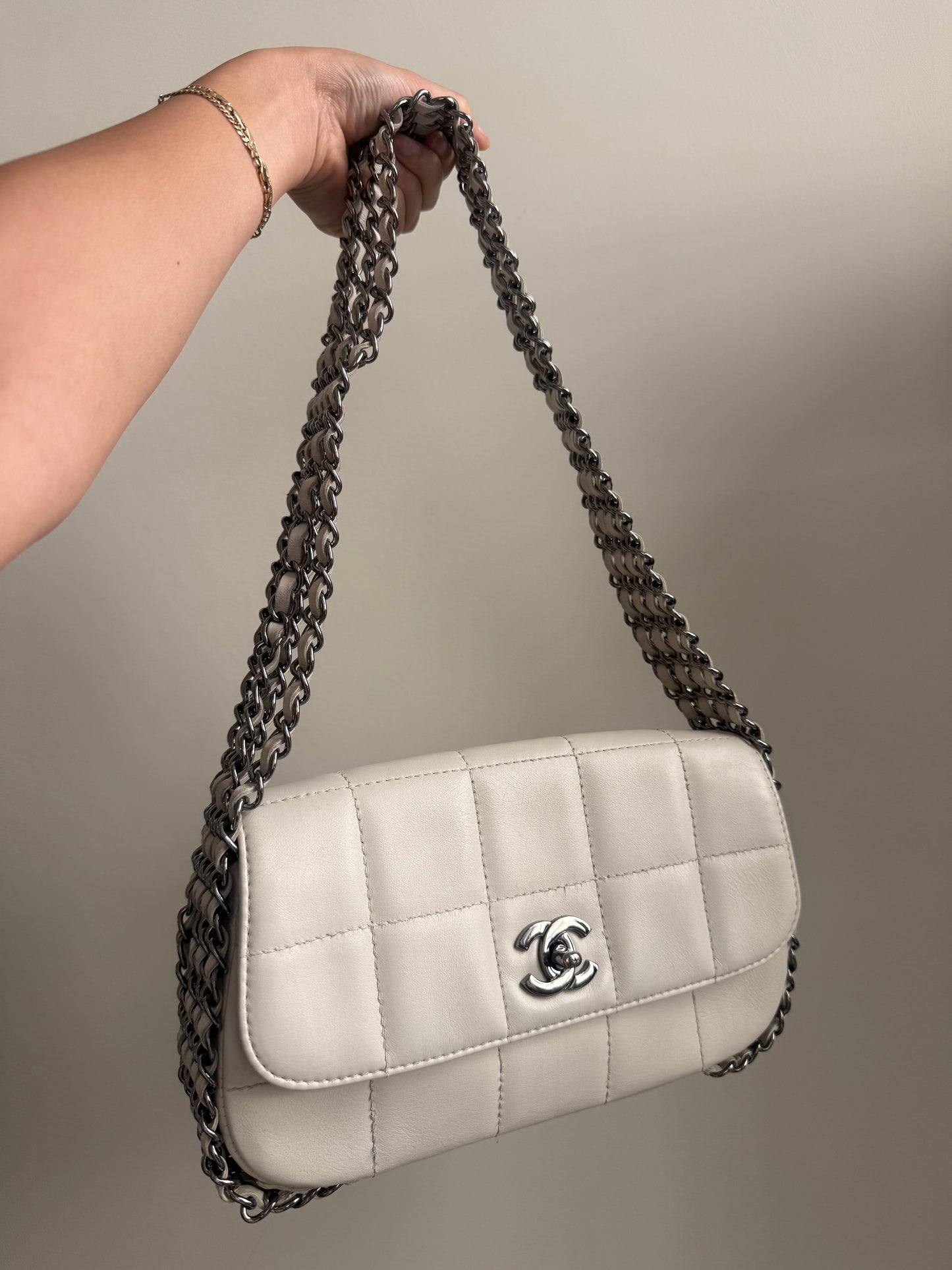 RARE Chanel 2004 Five Multi Chain White Lambskin Flap Bag
