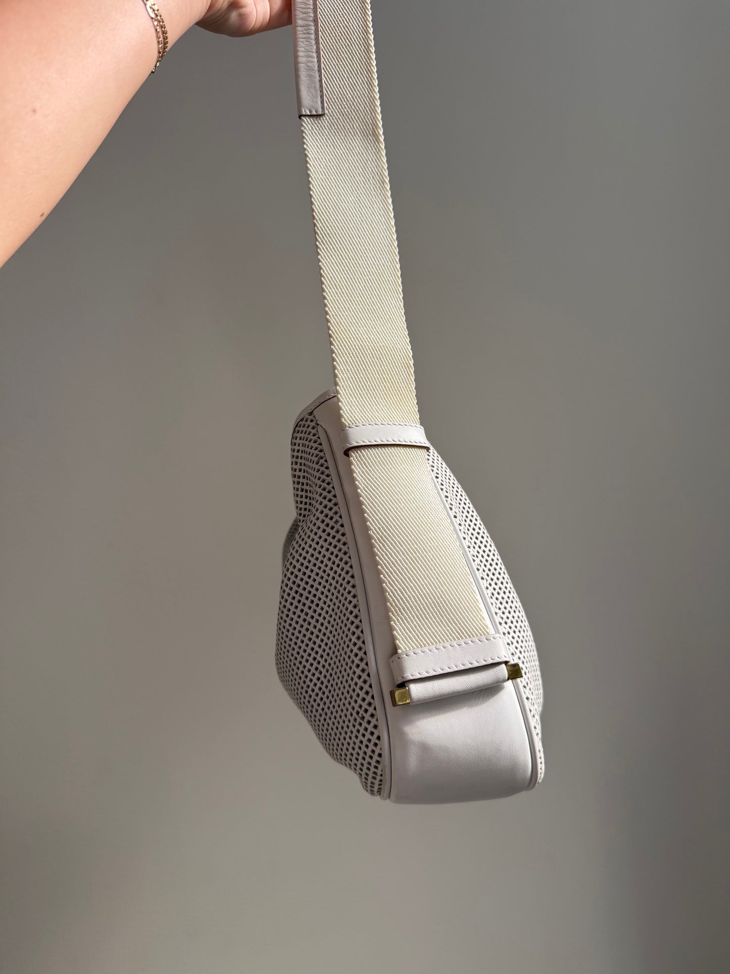 RARE Gucci White Perforated Leather Mesh Shoulder Bag
