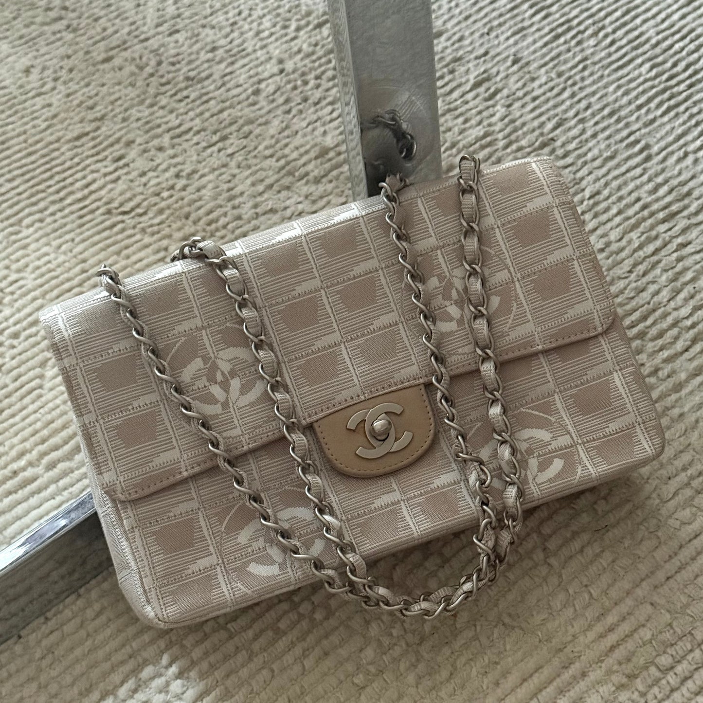Chanel 2001 Beige Travel Line Flap Bag