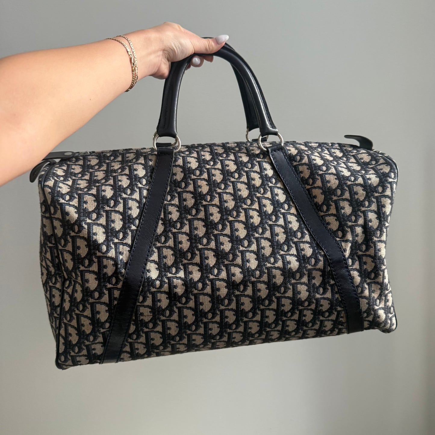 Christian Dior Navy Trotter Large Weekender Boston Bag