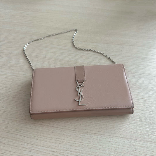 YSL Ballerina Pink Kate Leather Wallet On Chain