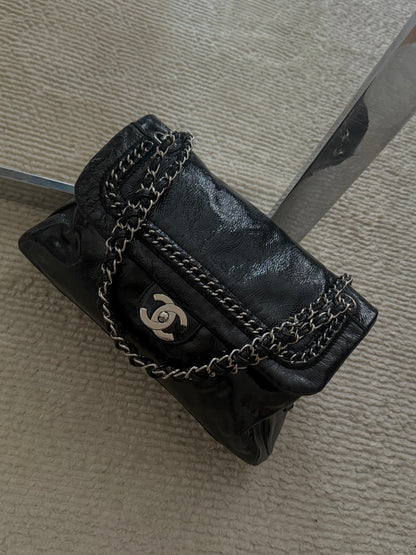 Chanel Black Patent Luxe Ligne Flap Bag