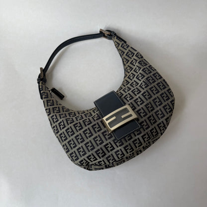 RARE Fendi Navy Zucchino Monogram Croissant Half Moon Shoulder Bag