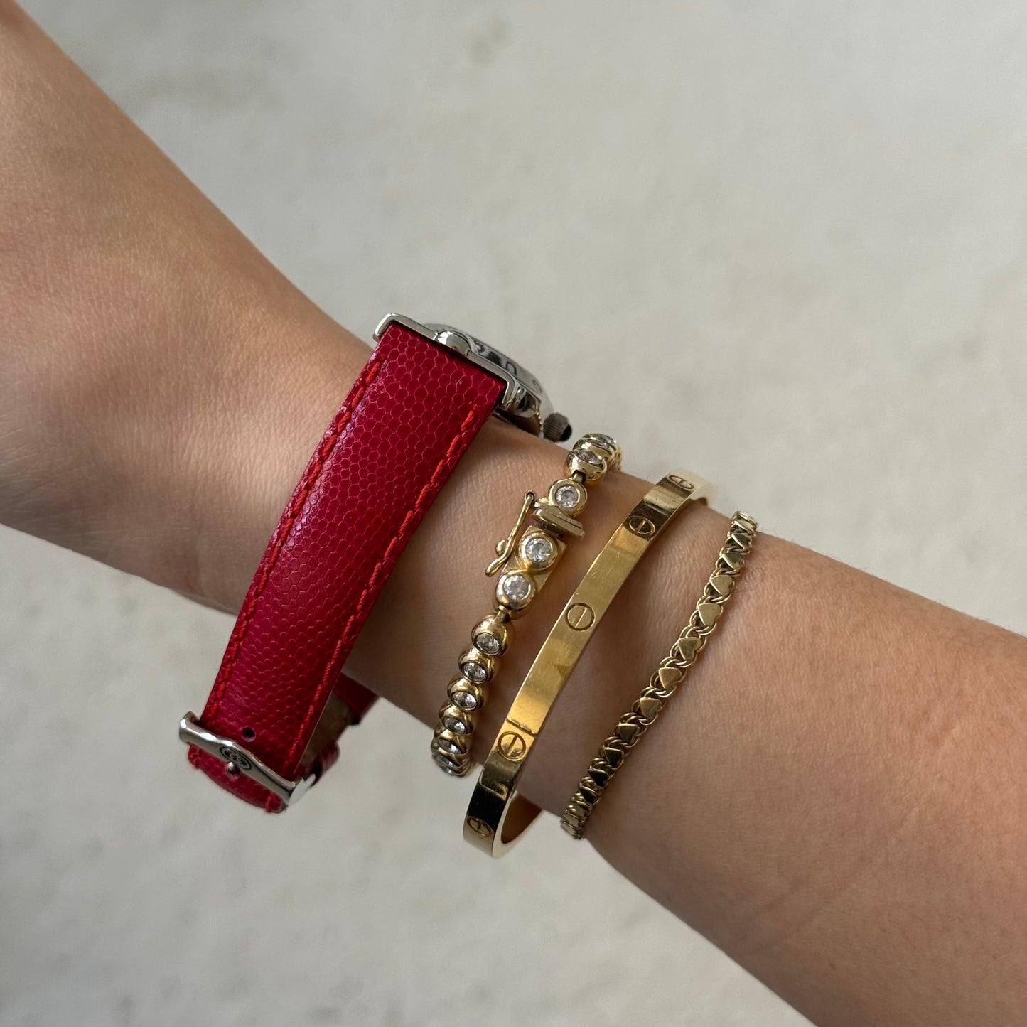 Gucci Red Leather Silver Square Watch