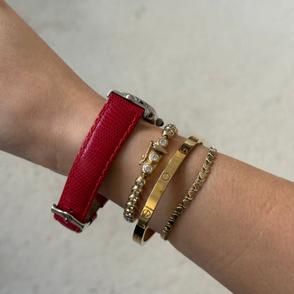 Gucci Red Leather Silver Square Watch