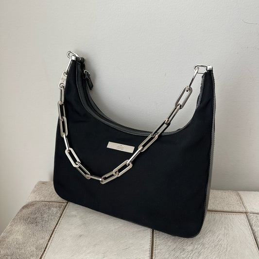 Gucci Black Silver Link Hardware Shoulder Bag