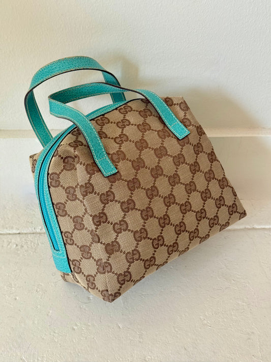 Gucci Monogram Small Teal Leather Top Handle Bag