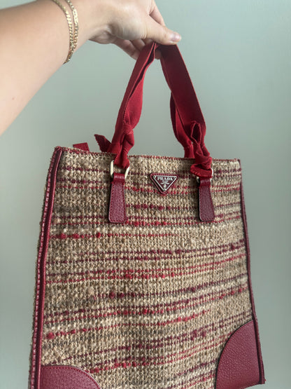 RARE Prada Red Tweed Top Handle Bag