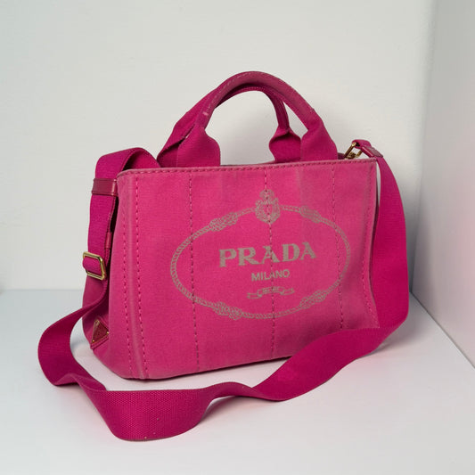 Prada Small Pink Canapa Tote w/ Strap