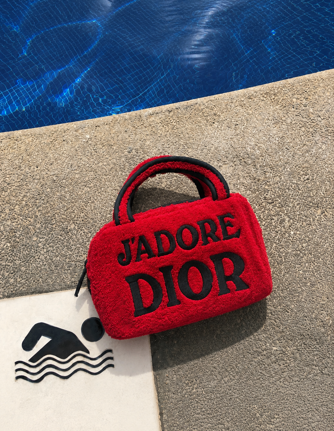 Christian Dior J'Adore Dior Red Black Terry Cloth Top Handle Bag