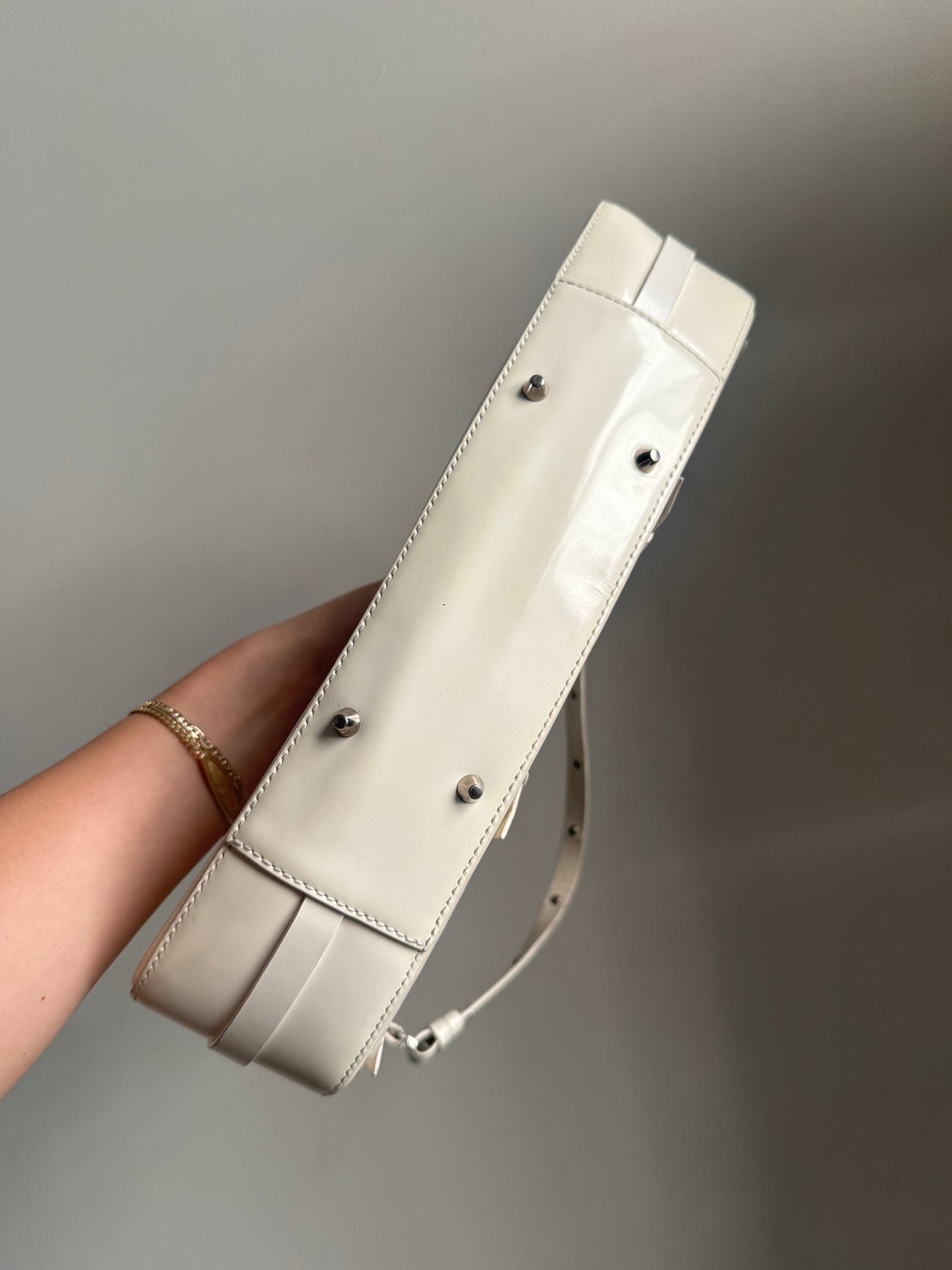 RARE Christian Dior White Patent Leather Bondage Shoulder Bag w/ Dustbag