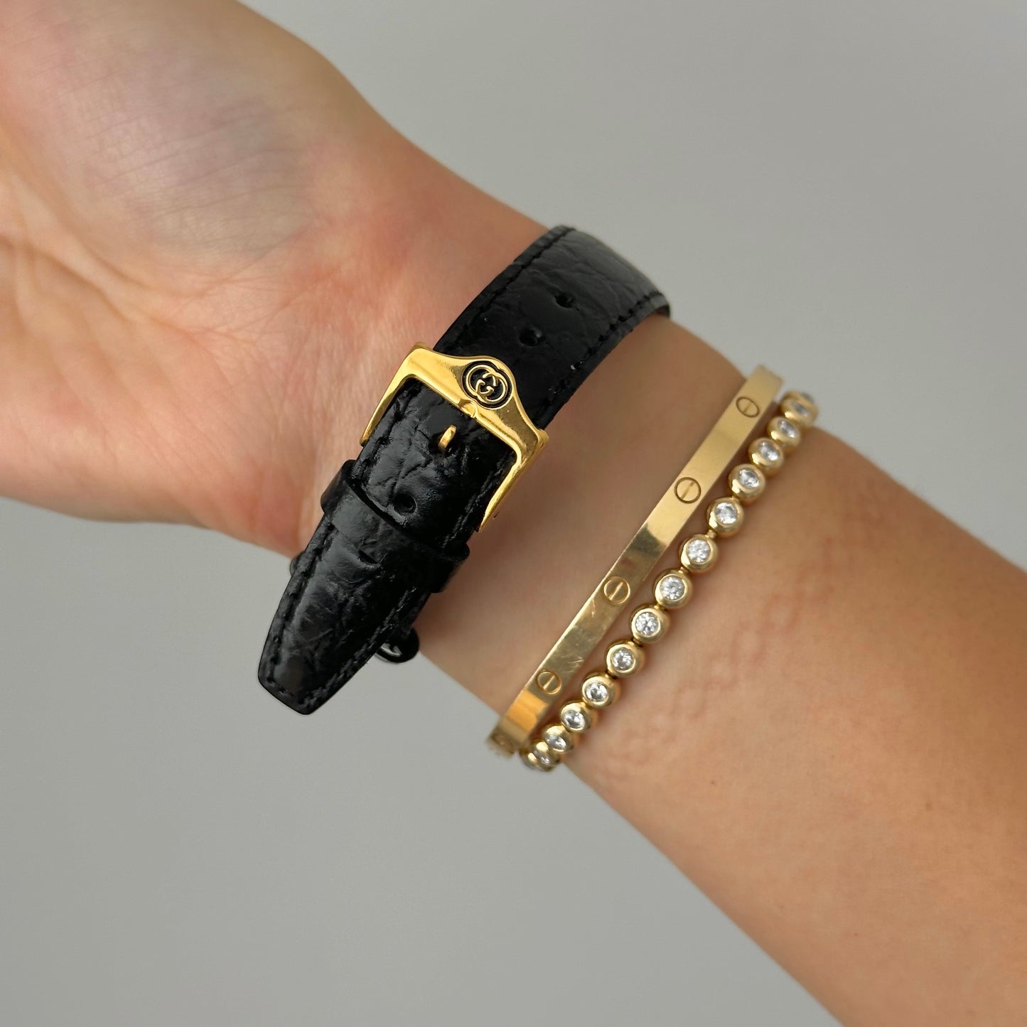 Gucci Black Croc Leather Tank Watch