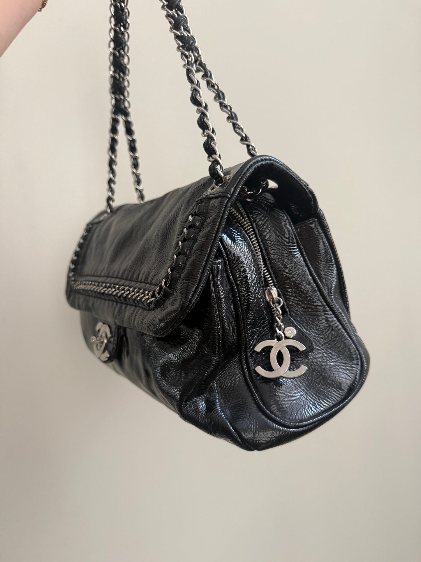 Chanel Black Patent Luxe Ligne Flap Bag