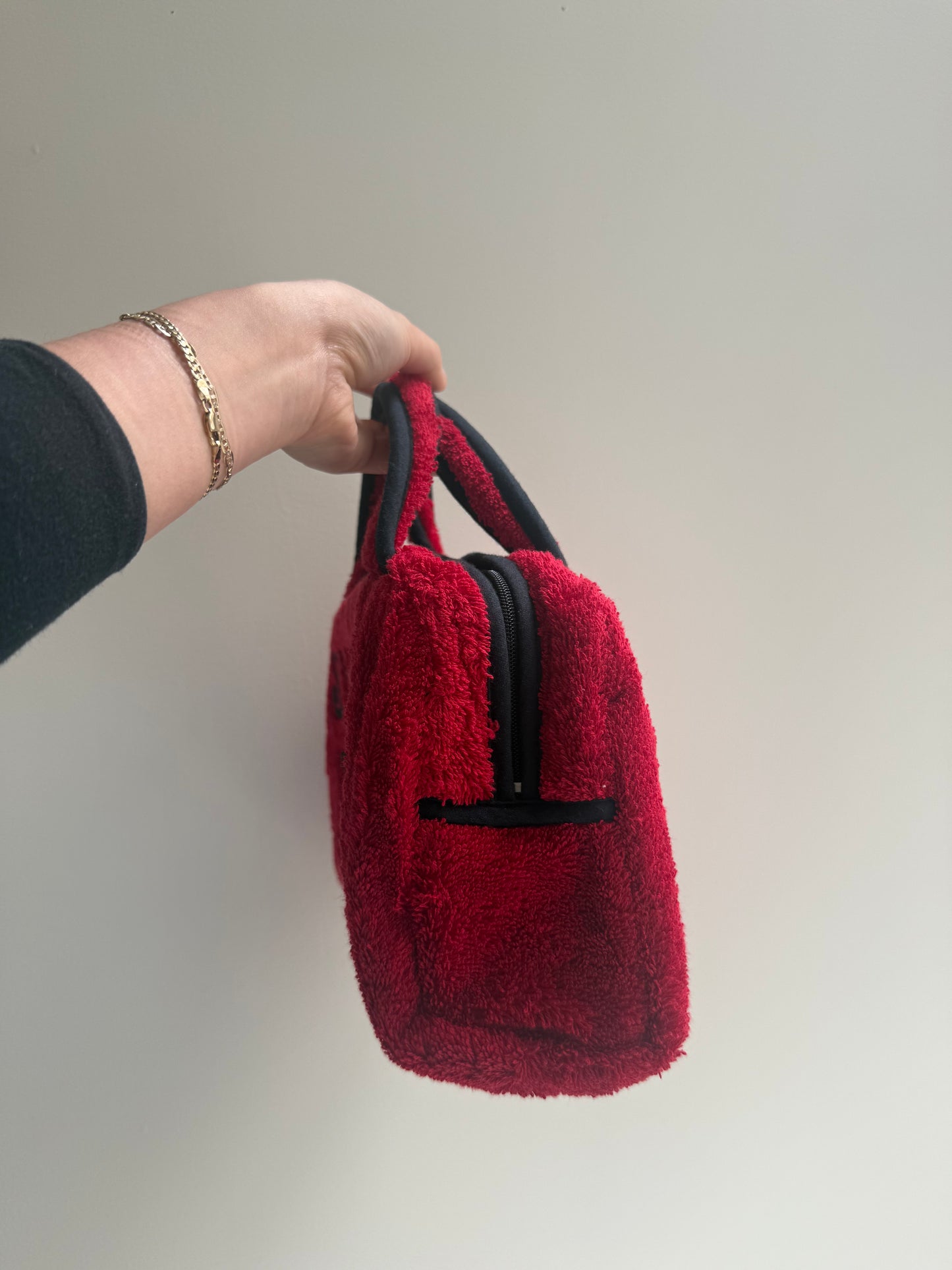 Christian Dior J'Adore Dior Red Black Terry Cloth Top Handle Bag