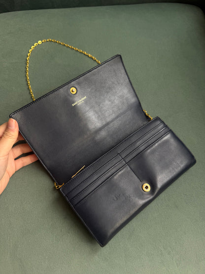 YSL Dark Navy Kate Lambskin Wallet On Chain