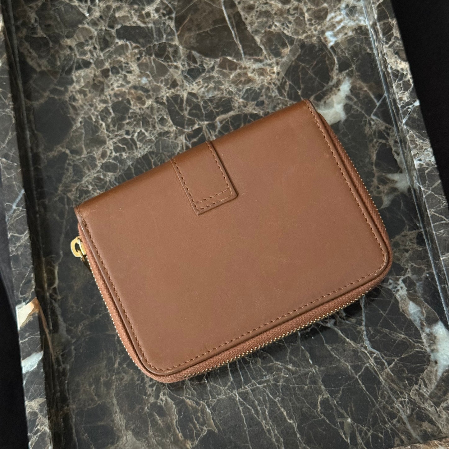 YSL Cognac Brown and Gold Logo Wallet