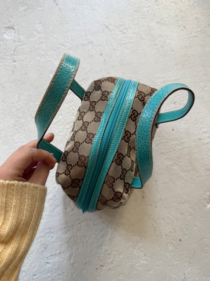 Gucci Monogram Small Teal Leather Top Handle Bag