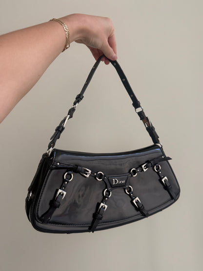 RARE 2003 Galliano Dior Black Patent Leather Bondage Shoulder Bag